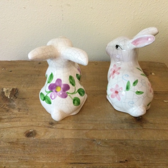 VTG Ks Collection Porcelain Bunny Rabbit w/Crazed Pattern 4” Set of 2 - Picture 2 of 7